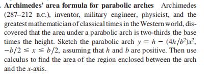 Archimedes' area formula for parabolic arches Arc...