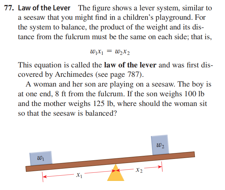 77. Law of the Lever  The figure shows a lever sys...
