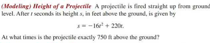 (Modeling) Height of a Projectile A projectile is...