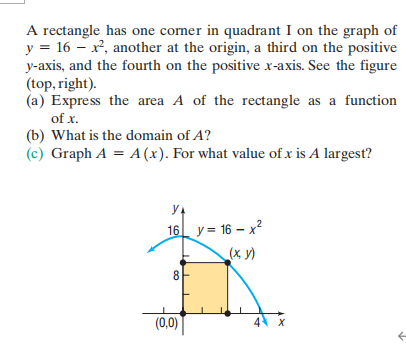 A rectangle has one corner in quadrant I on the gr...