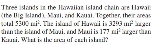 Three islands in the Hawaiian island chain are Ha...