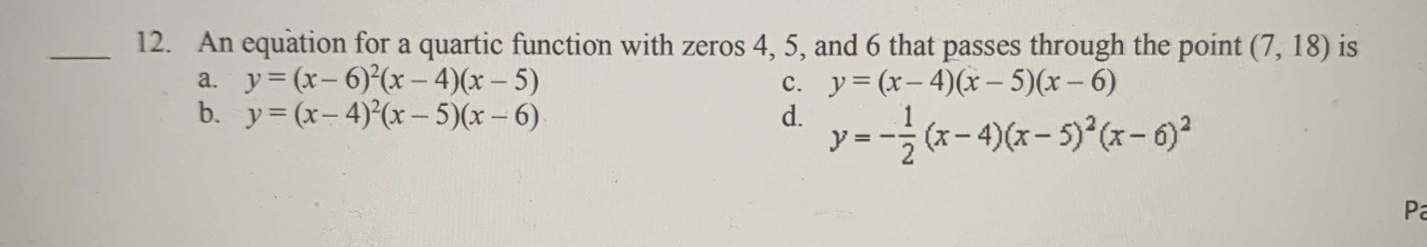 12. An equation for a quartic function with zeros ... - CameraMath