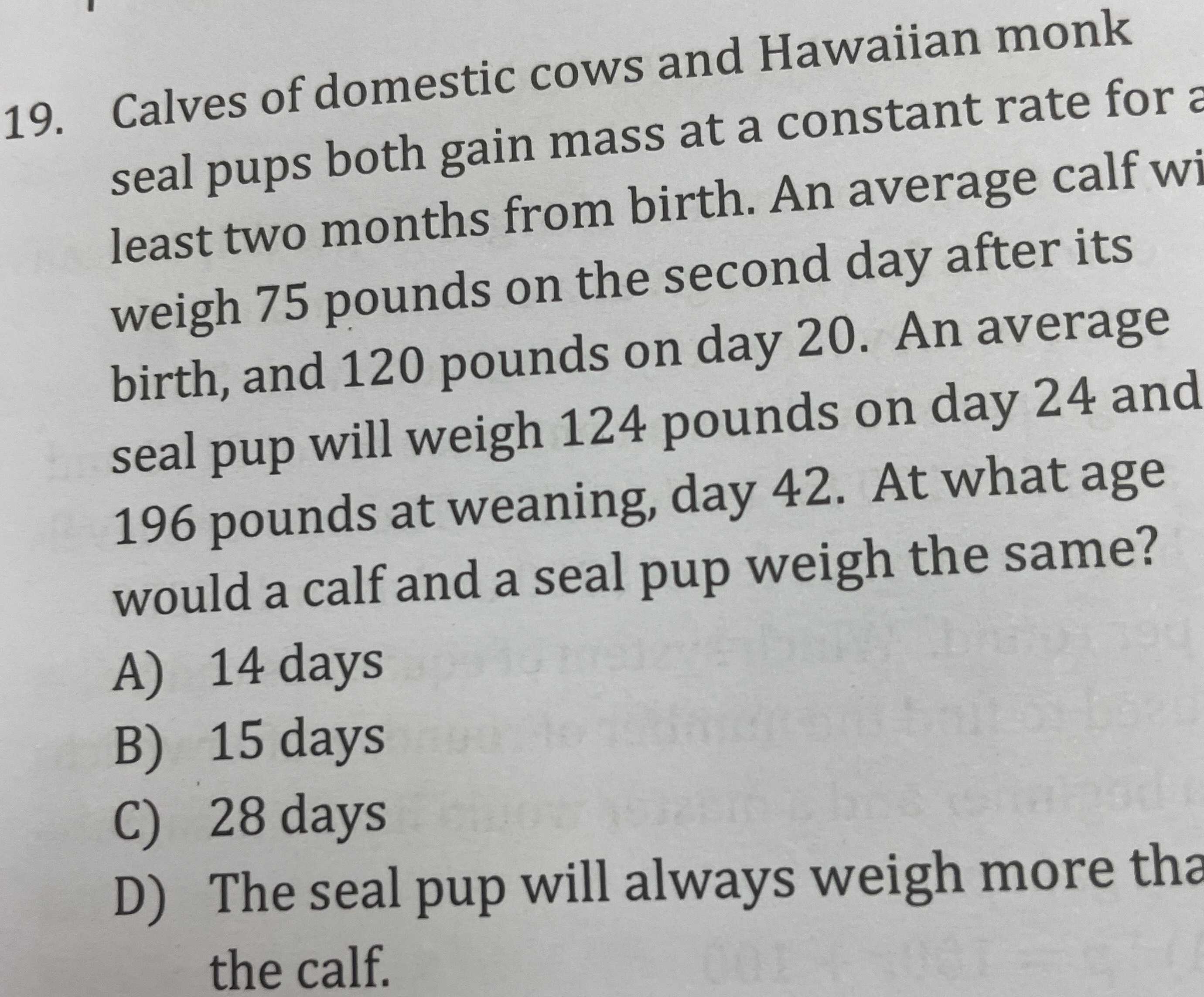 19. Calves of domestic cows and Hawaiian monk seal...