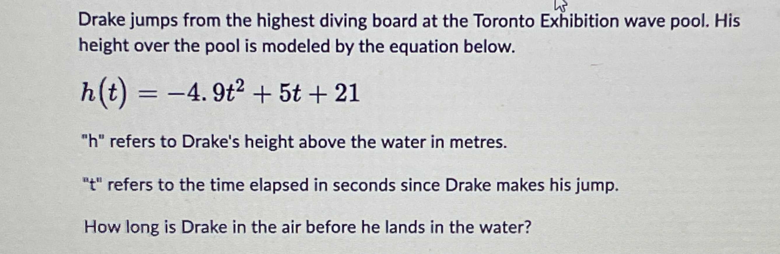 Drake jumps from the highest diving board at the Toronto Exhibition