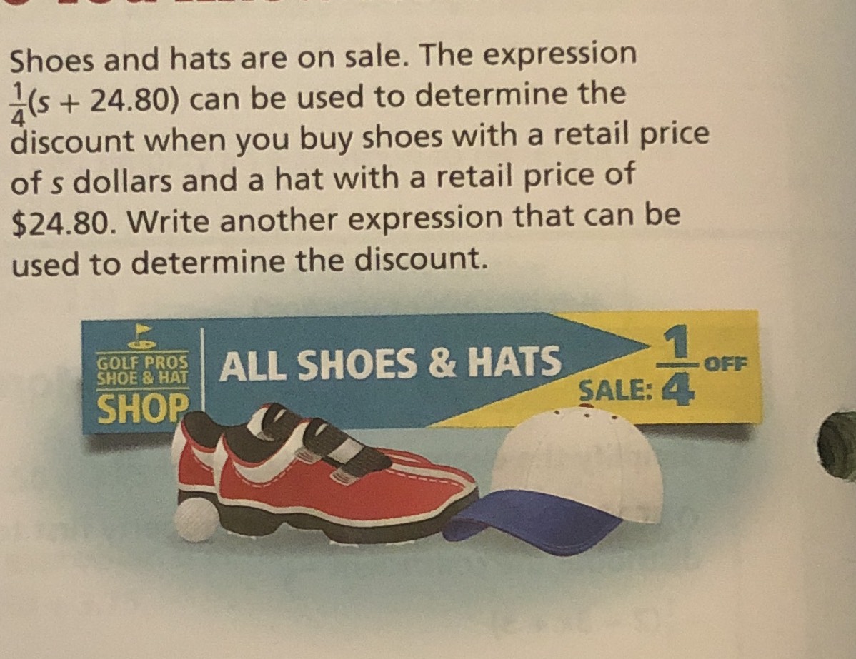 Shoes and hats are on sale. The expression \(\fra...