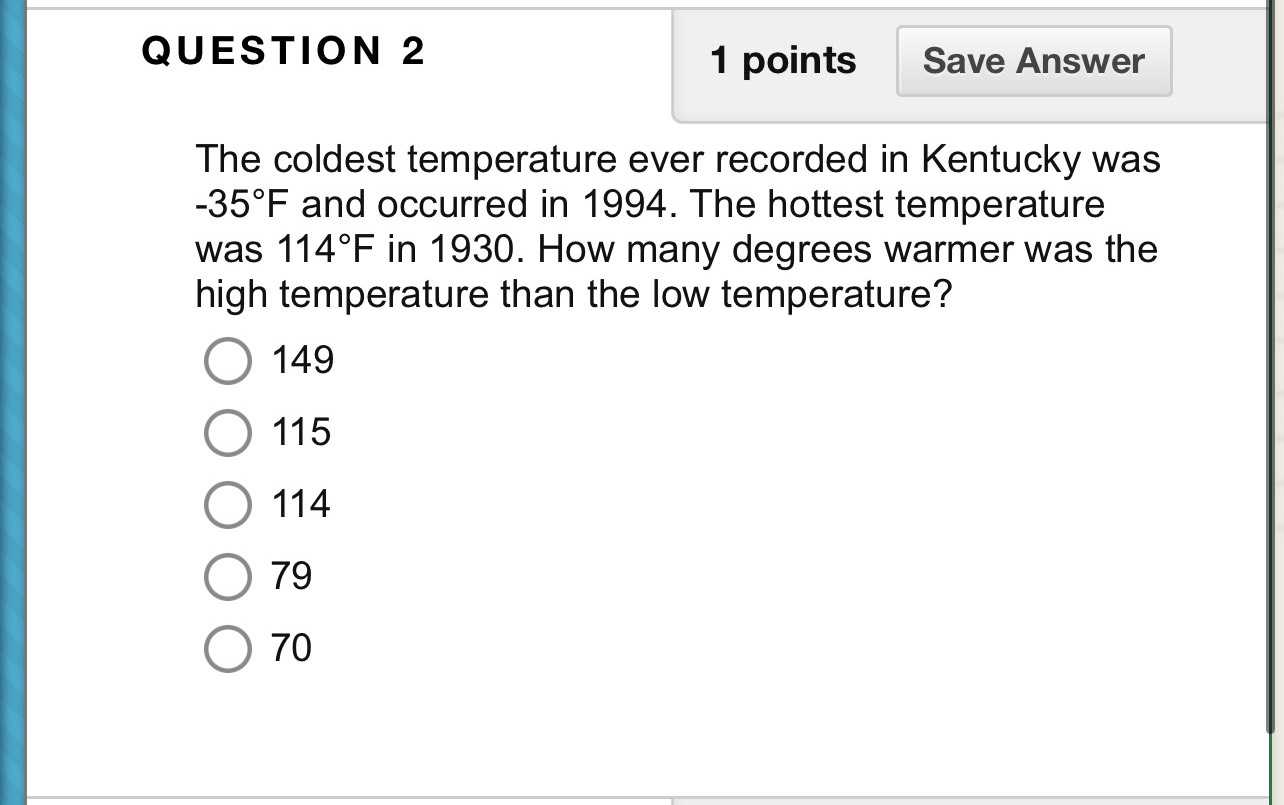 The coldest temperature ever recorded in Kentucky was 35°F and