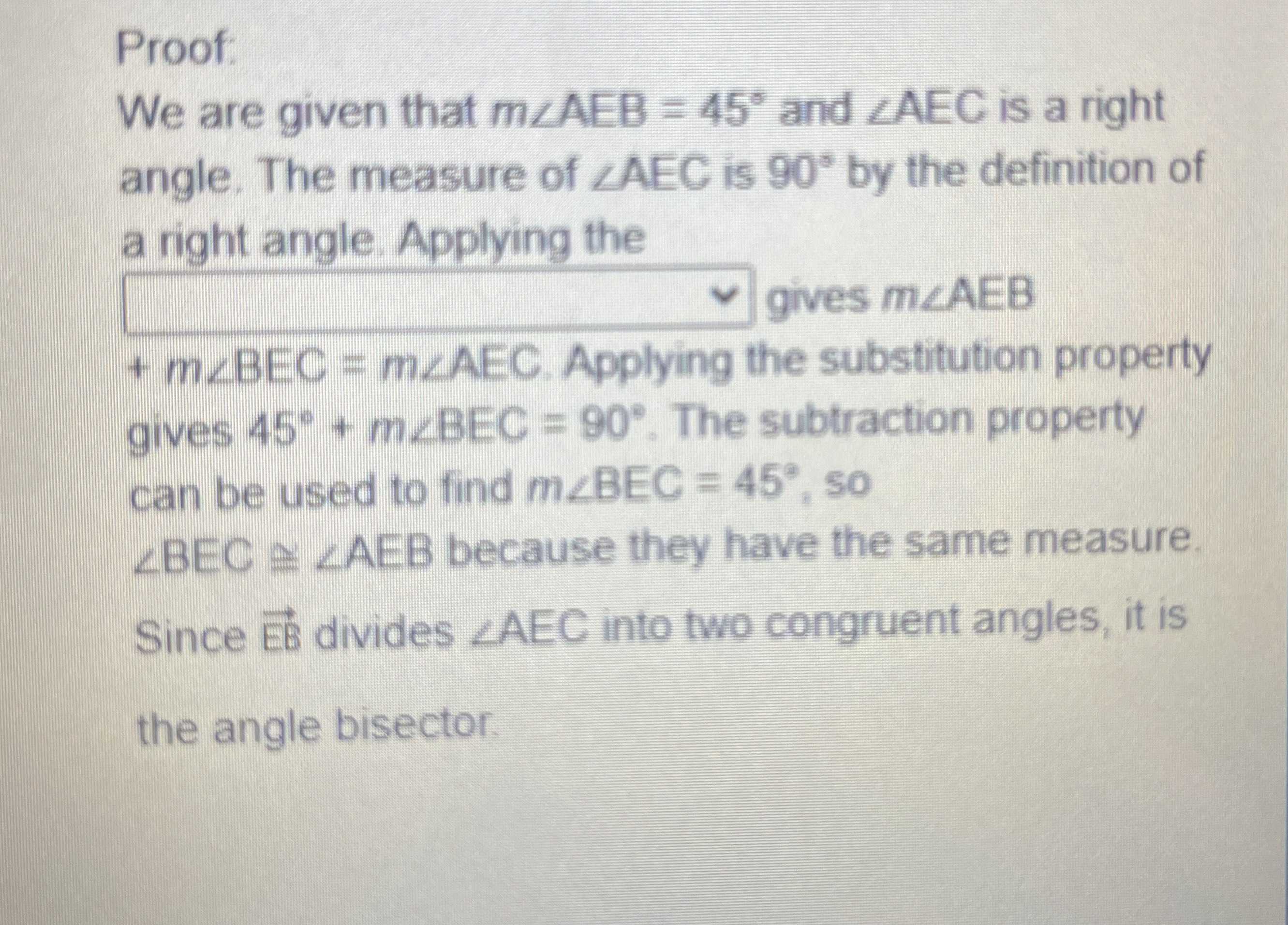 Proof: We are given that \( m \angle AEB = 45 ^ { ...