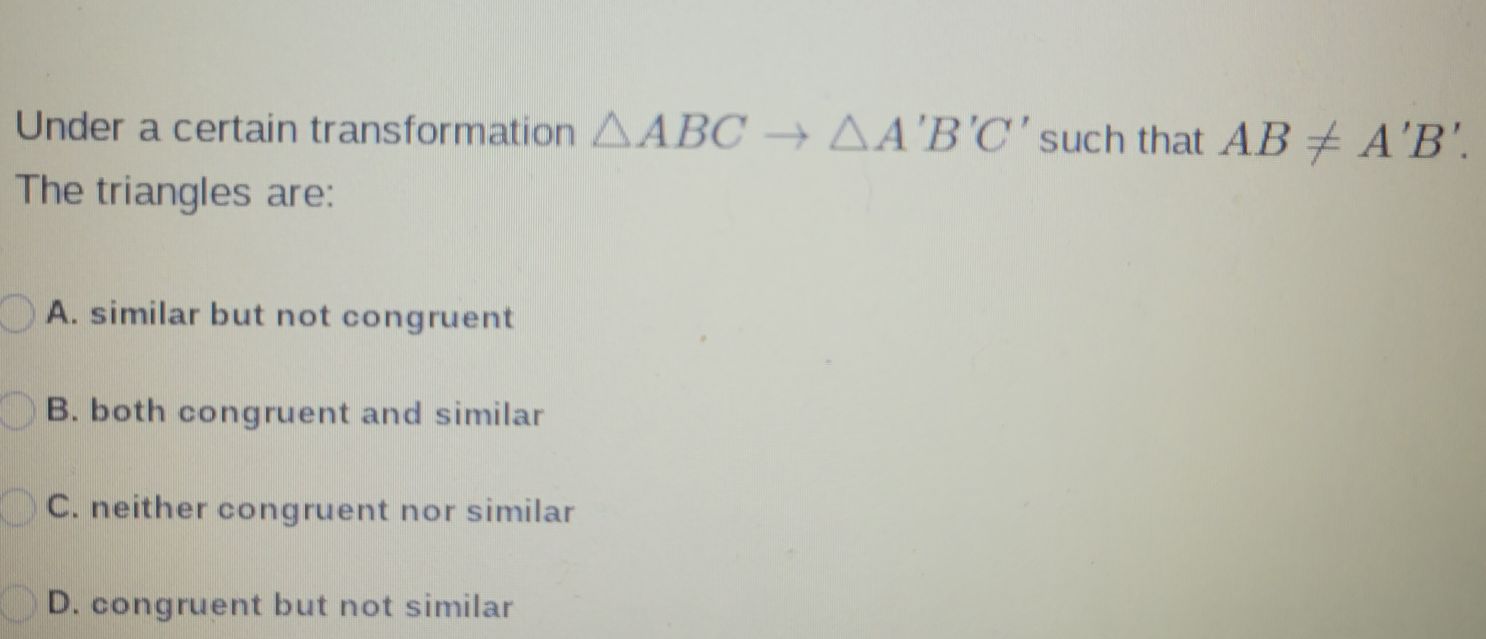 Under A Certain Transformation TriangleABCrightarrowtriangleA^primeB ...