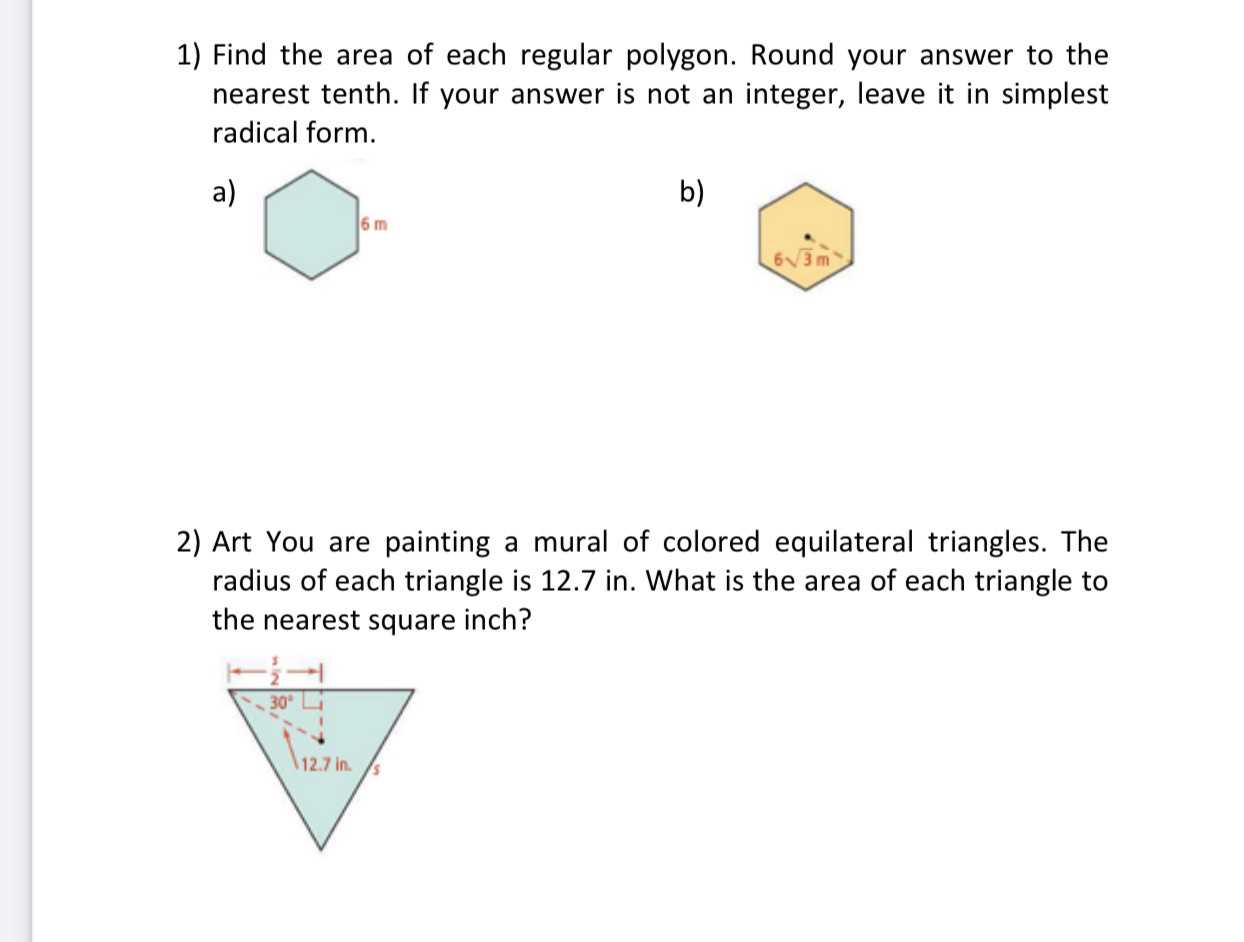 1) Find the area of each regular polygon. Round yo... CameraMath
