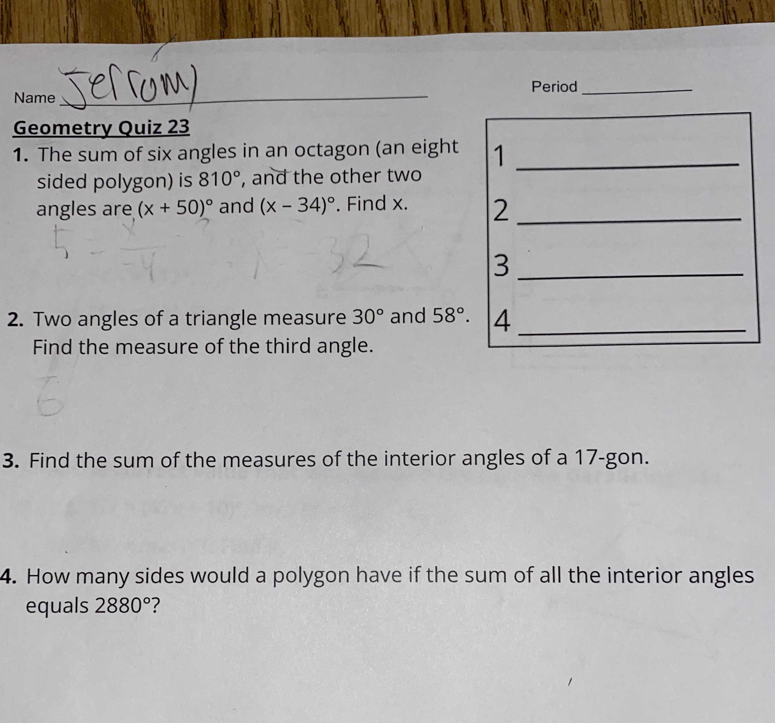 1. The sum of six angles in an octagon (an eight s...
