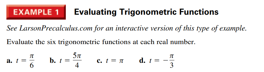 EXAMPLE \(1\) Evaluating Trigonometric Functions S...