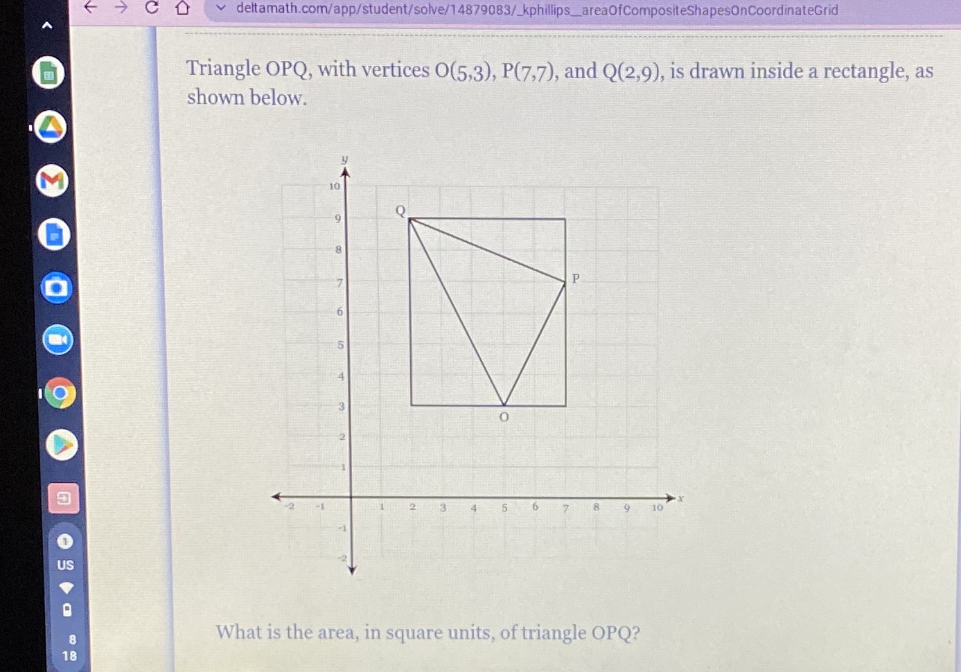 Triangle OPQ, with vertices \( O ( 5,3 ) , P ( 7,7... CameraMath