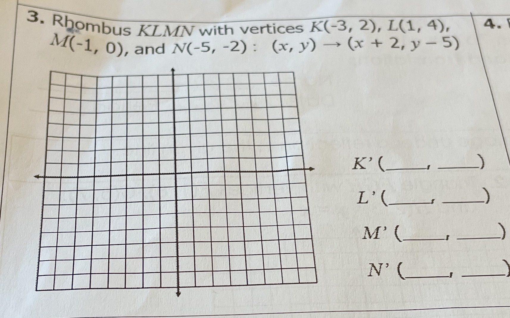 Rbombus \( K L M N \) with vertices \( K ( - 3,2 )...