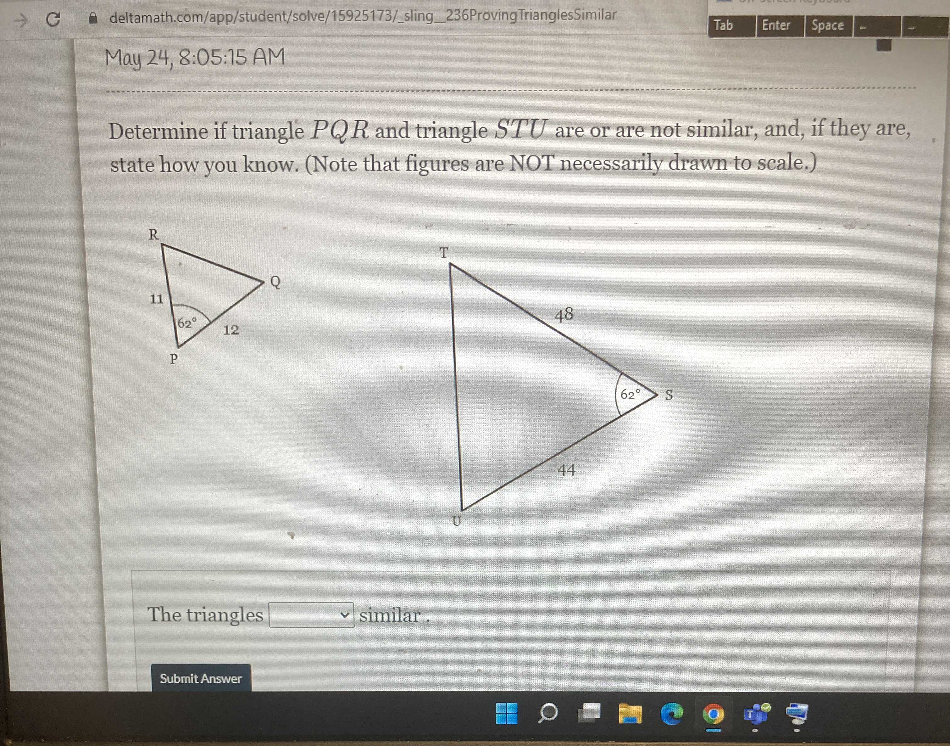 Determine If Triangle PQR And Triangle STU Are Or CameraMath