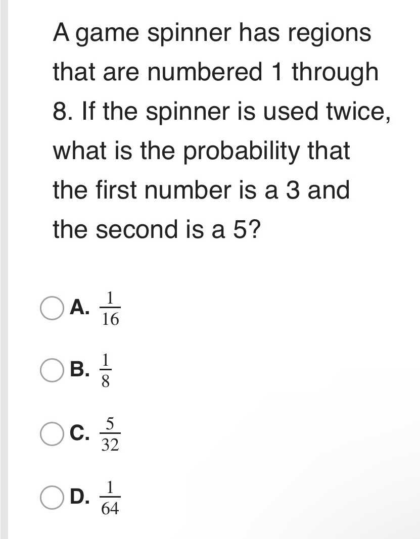 A game spinner has regions that are numbered 1 through 8. If the