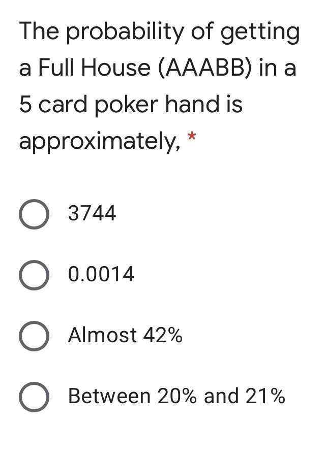 The probability of getting a Full House (AAABB) in... CameraMath