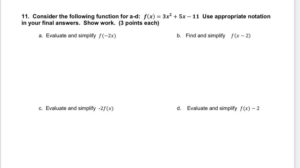 11. Consider the following function for a-d: \( f ...