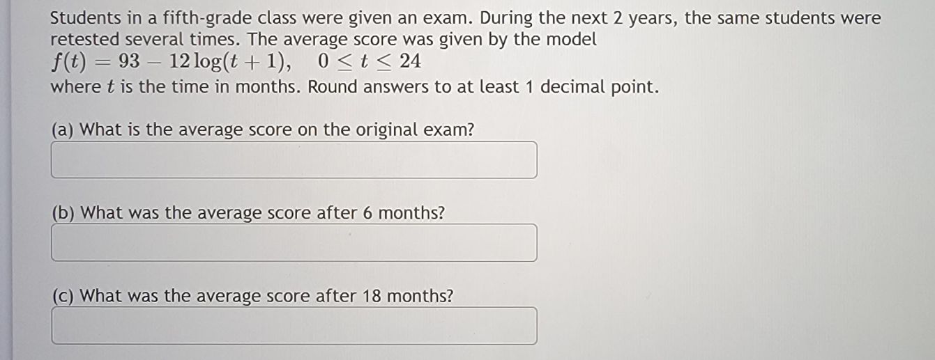 Students in a fifth-grade class were given an exam...
