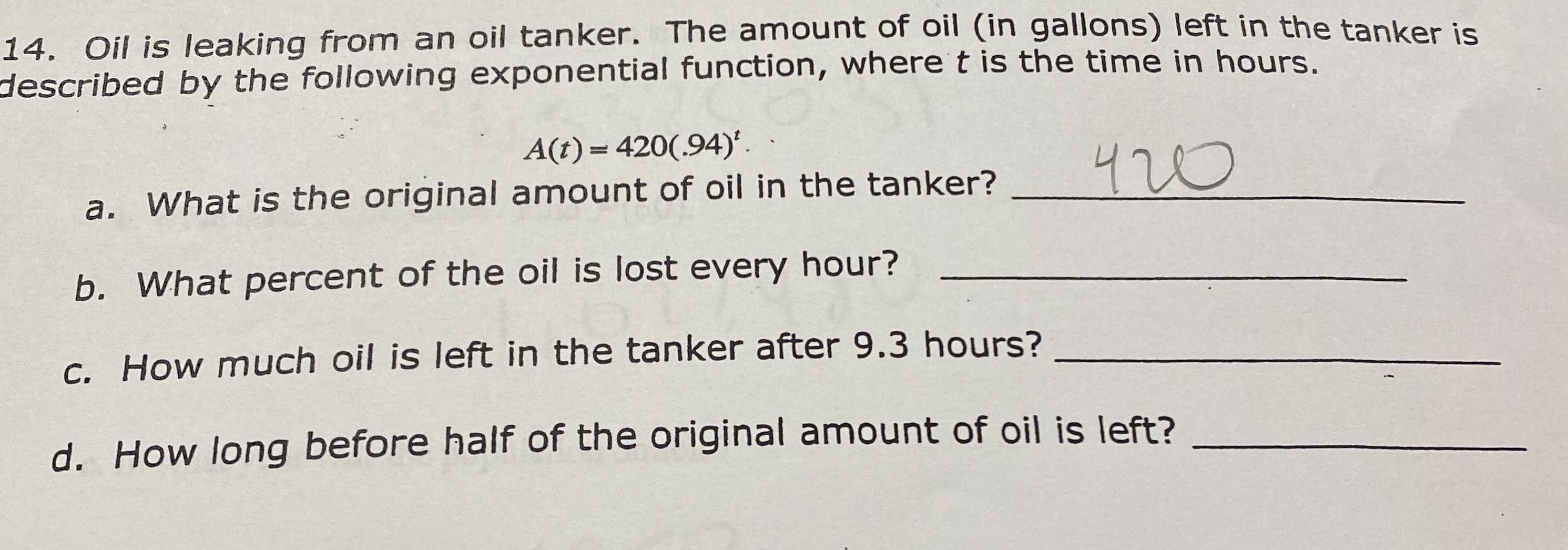 14. Oil is leaking from an oil tanker. The amount ...