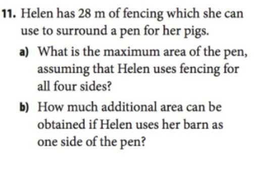 11. Helen has \( 28 m \) of fencing which she can ...