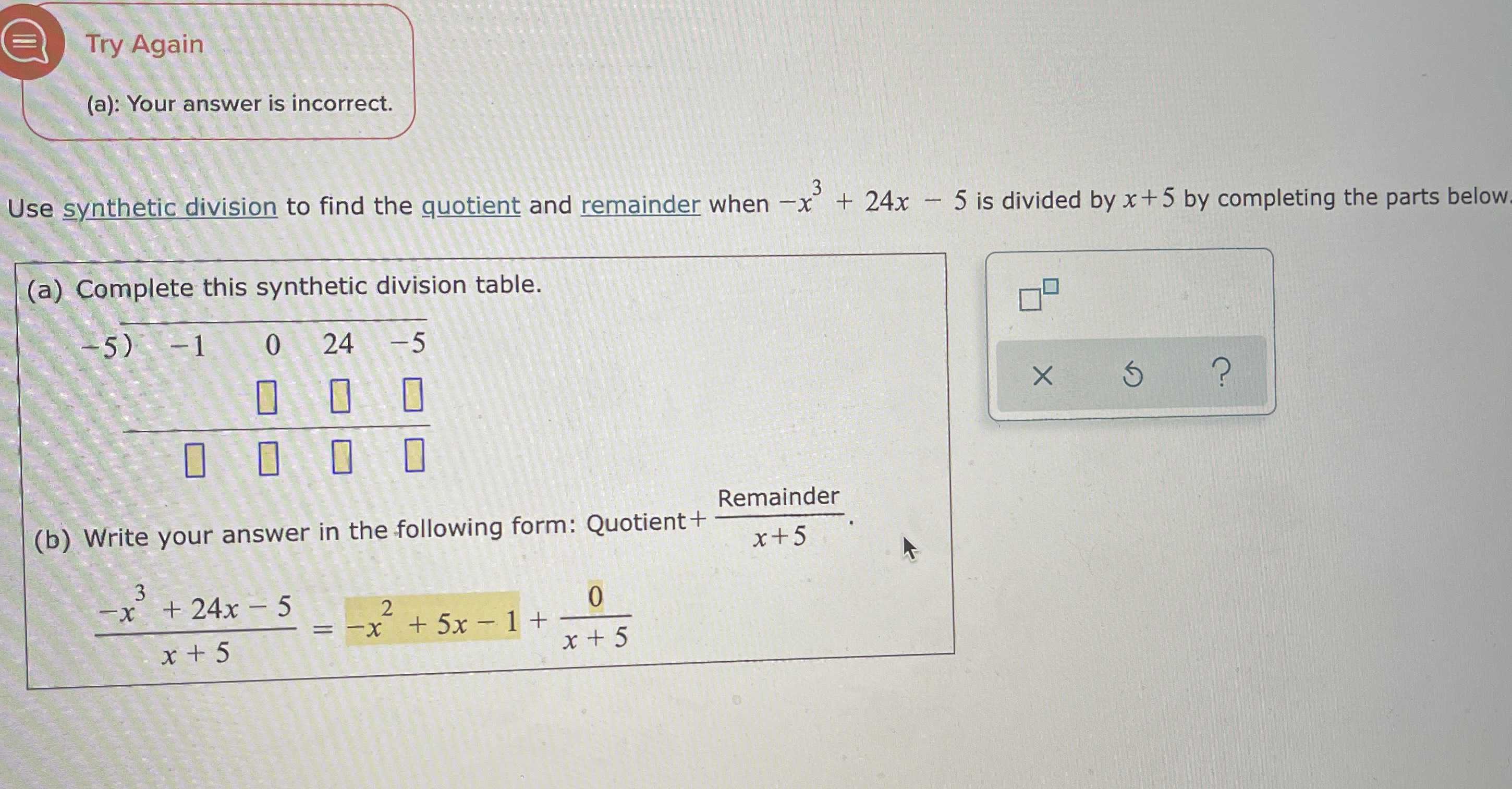 use-synthetic-division-to-find-the-quotient-and-re-cameramath