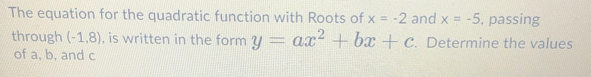 The equation for the quadratic function with Roots...