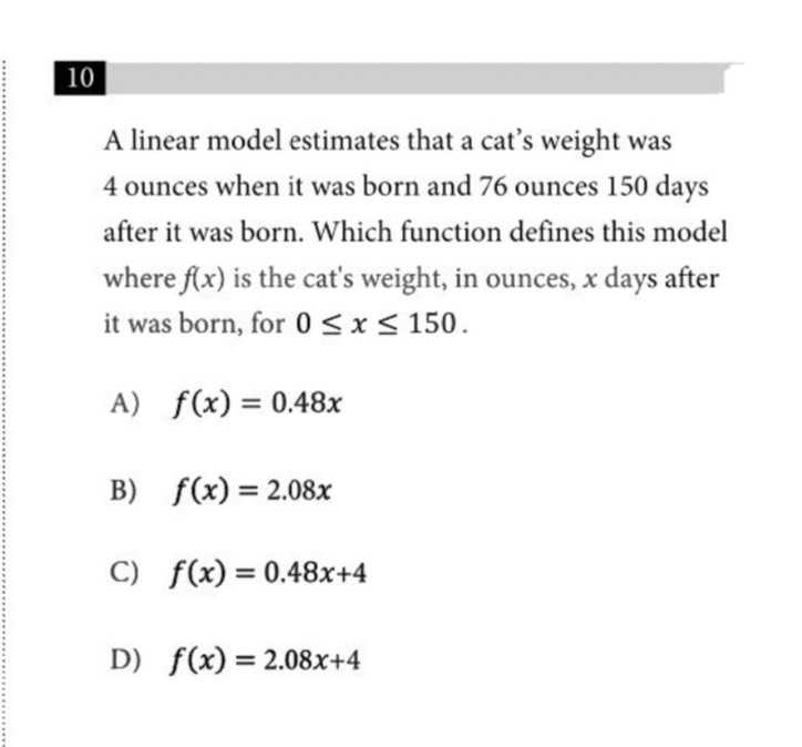 A linear model estimates that a cat's weight was \...