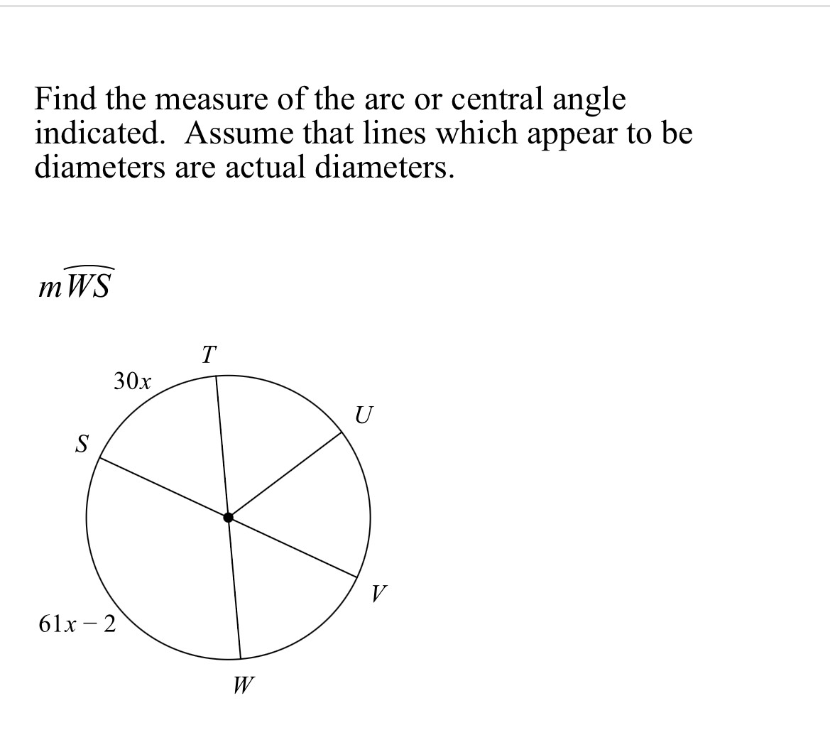 Find The Measure Of The Arc Or Central Angle Indic Cameramath 5352