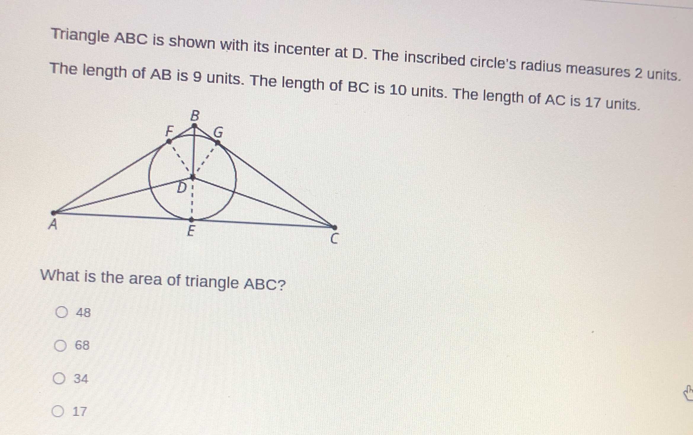 Triangle \(A B C\) Is Shown With Its Incenter At \... - CameraMath