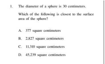1. The diameter of a sphere is \( 30 \) centimeter...