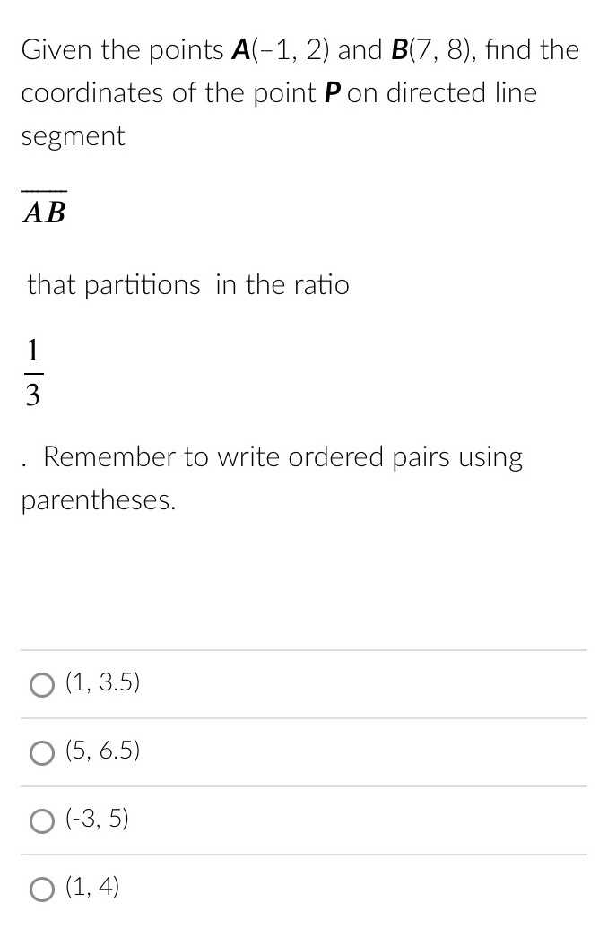 Given The Points \( A ( - 1,2 ) \) And \( B ( 7,8 ... - CameraMath