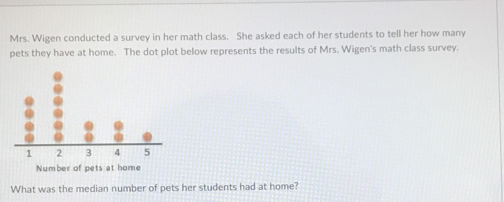Mrs. Wigen conducted a survey in her math class. S...