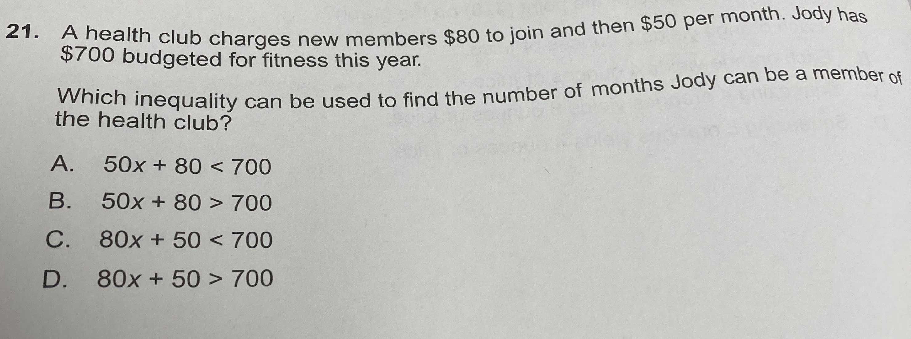 21. A health club charges new members \( \$ 80 \) ...