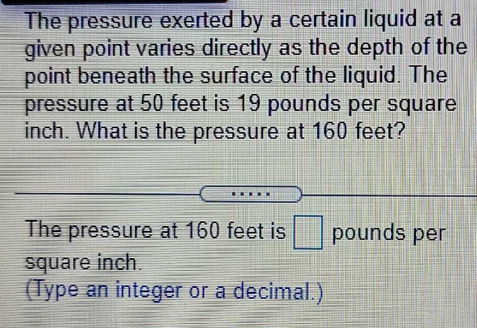 The pressure exerted by a certain liquid at a give...
