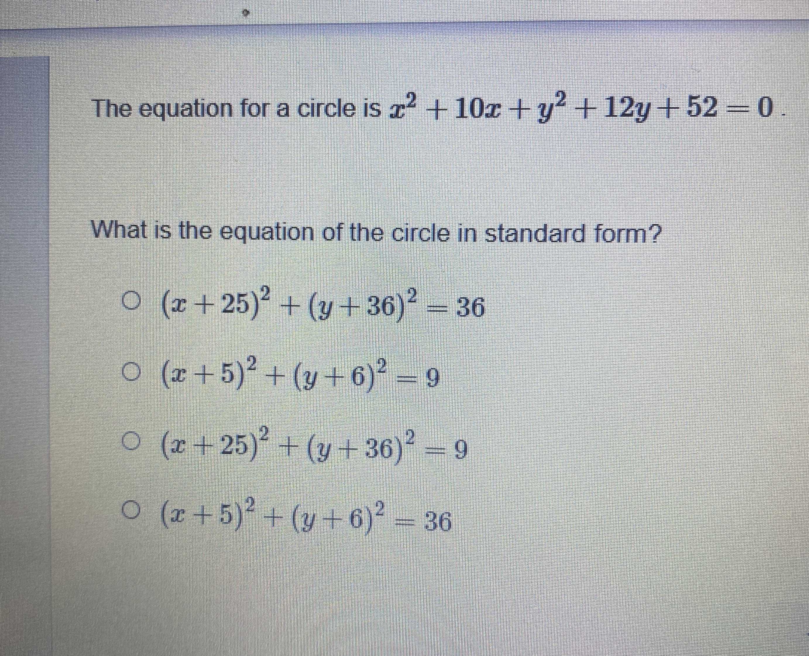 The Equation For A Circle Is X 2 10 X Cameramath