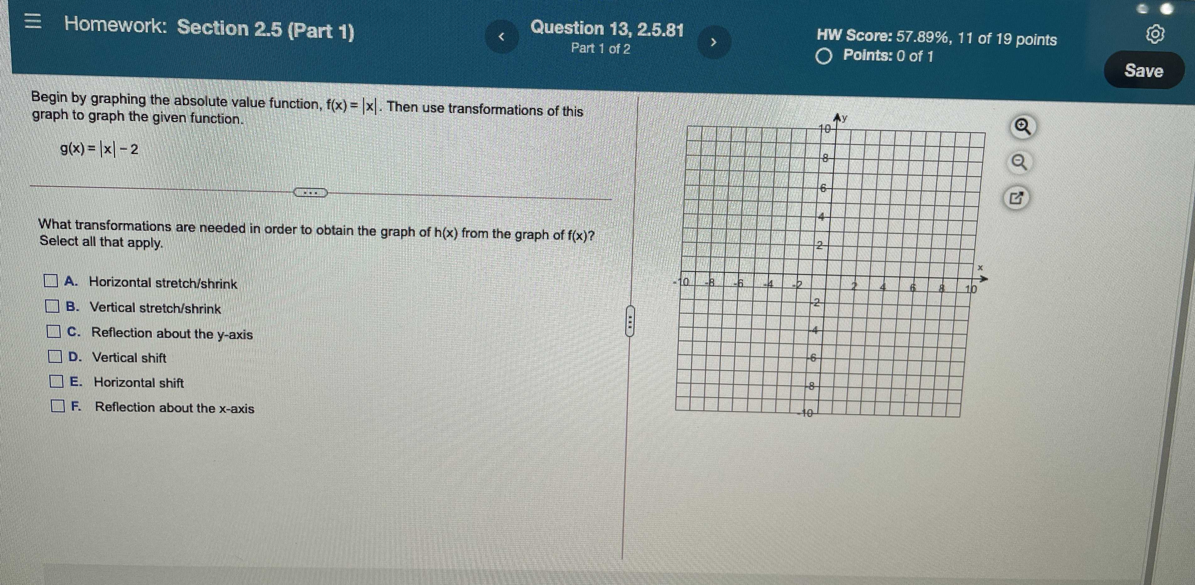 Begin by graphing the absolute value function, \( ...