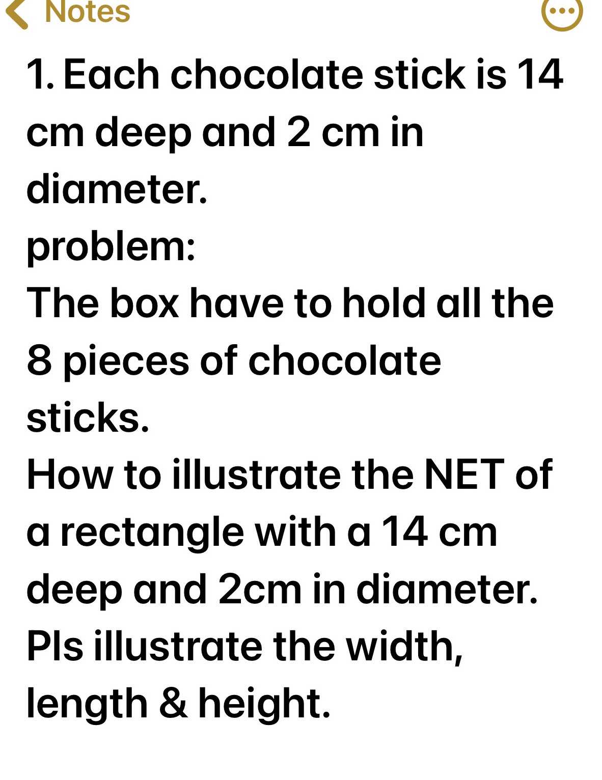 1. Each chocolate stick is \( 14 \) cm deep and \(...