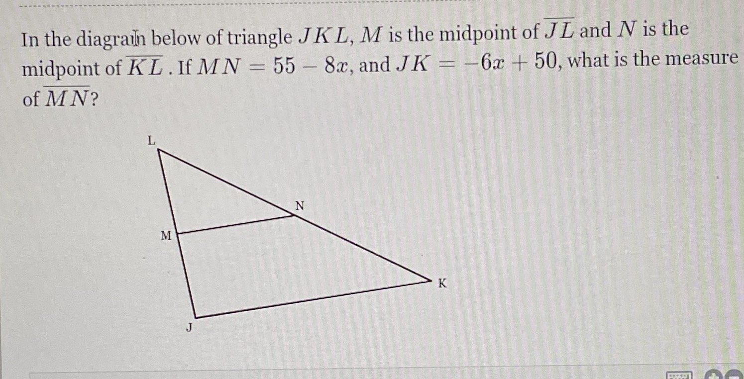 In the diagrain below of triangle JKL,M is the mid... - CameraMath