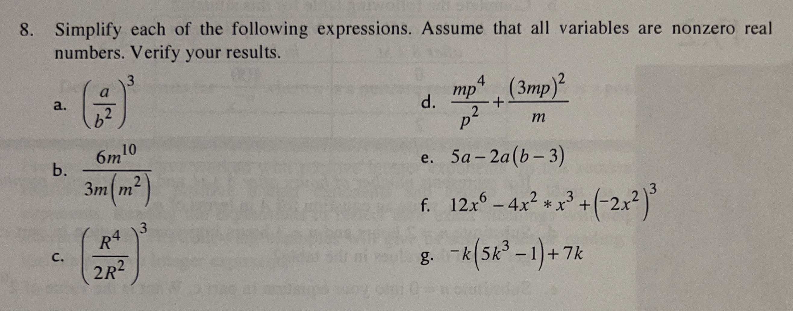 8. Simplify each of the following expressions. Ass...