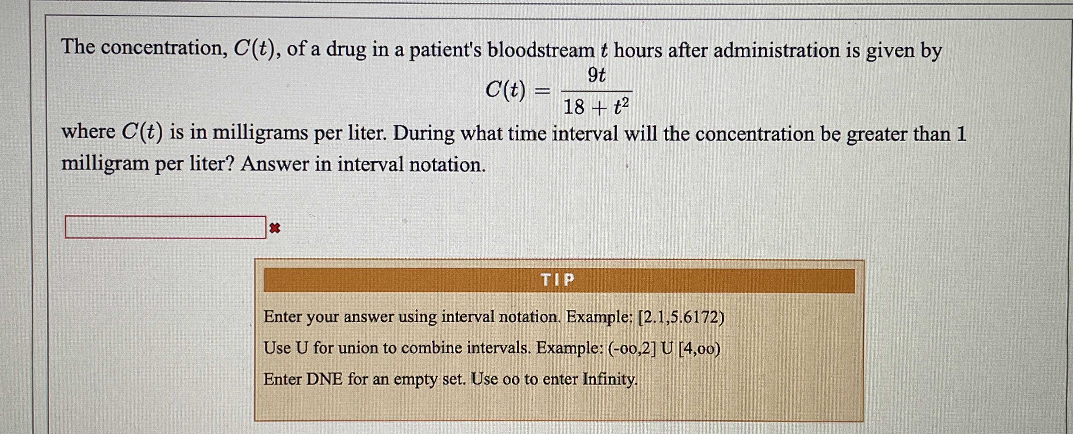The concentration, C(t), of a drug in a patient's CameraMath