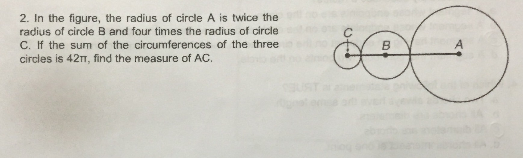 In the figure, the radius of circle \(\mathrm{A}\...