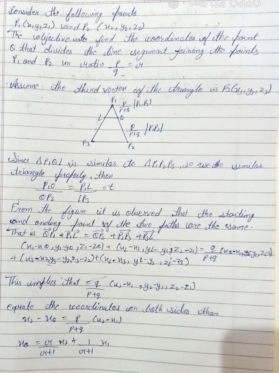 Use similar triangles to find the coordinates of the point Q that ...