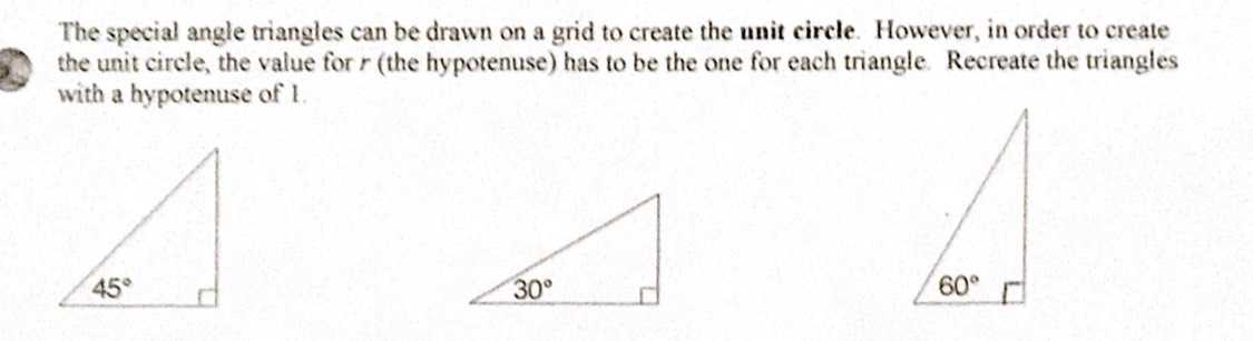 The special angle triangles can be drawn on a grid...