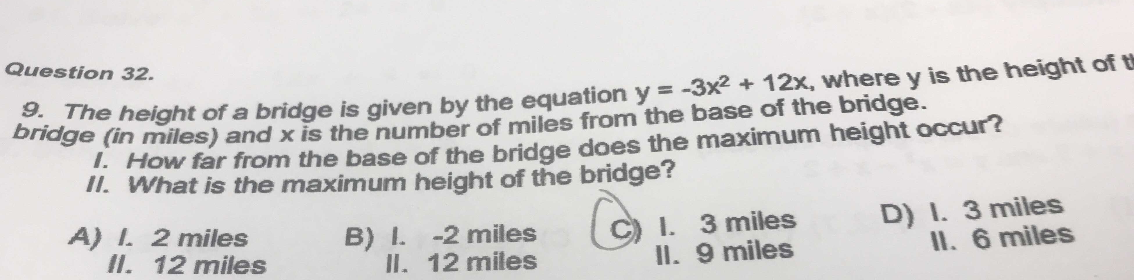 The height of a bridge is given by the equation \(...