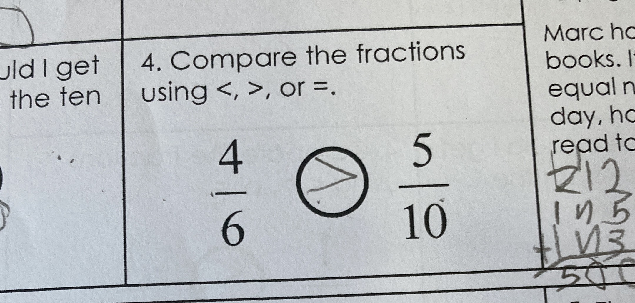 4. Compare the fractions using \(< , > \) , or \(=...