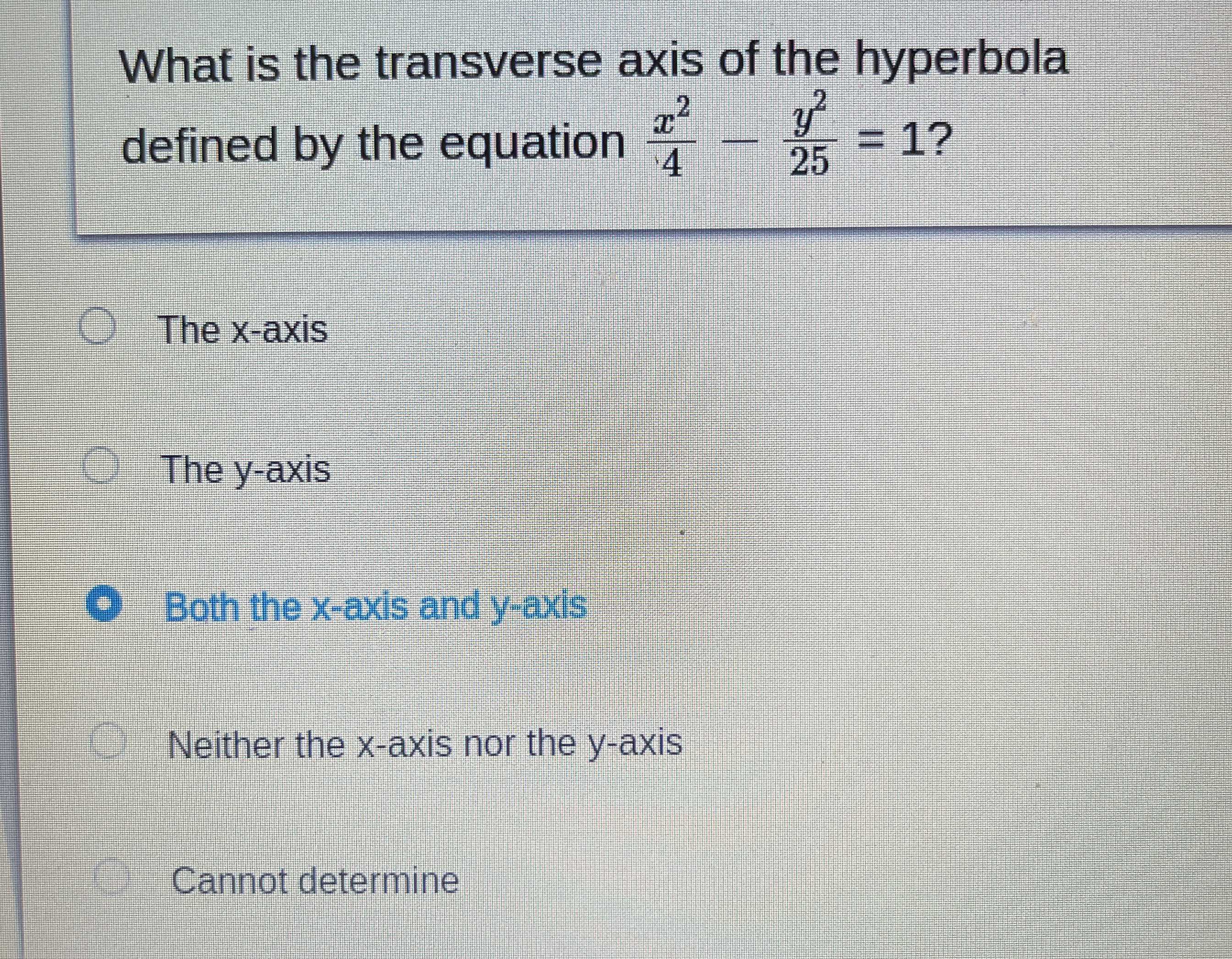 What is the transverse axis of the hyperbola defin... - CameraMath