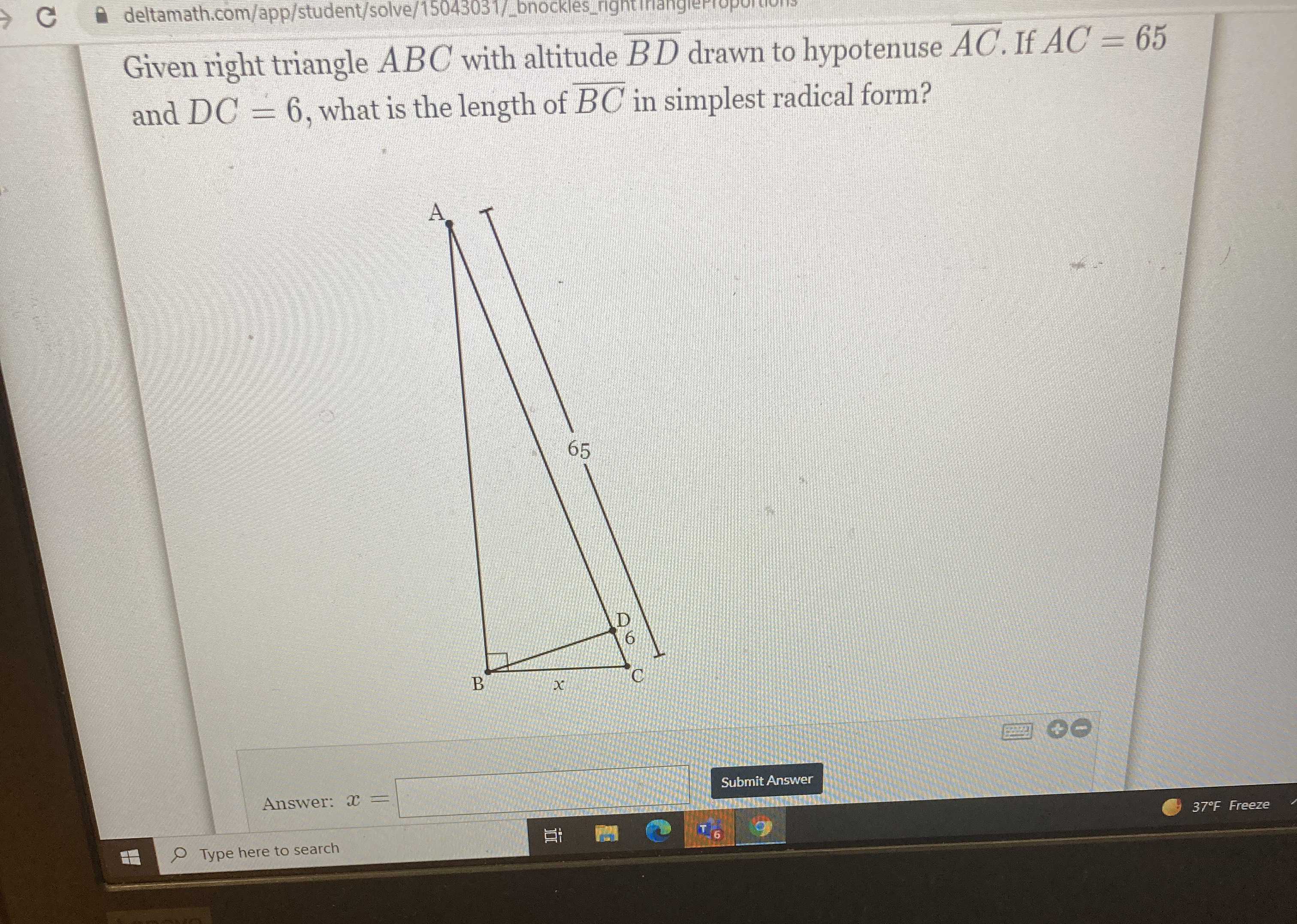 Given Right Triangle \( A B C \) With Altitude \( ... - CameraMath