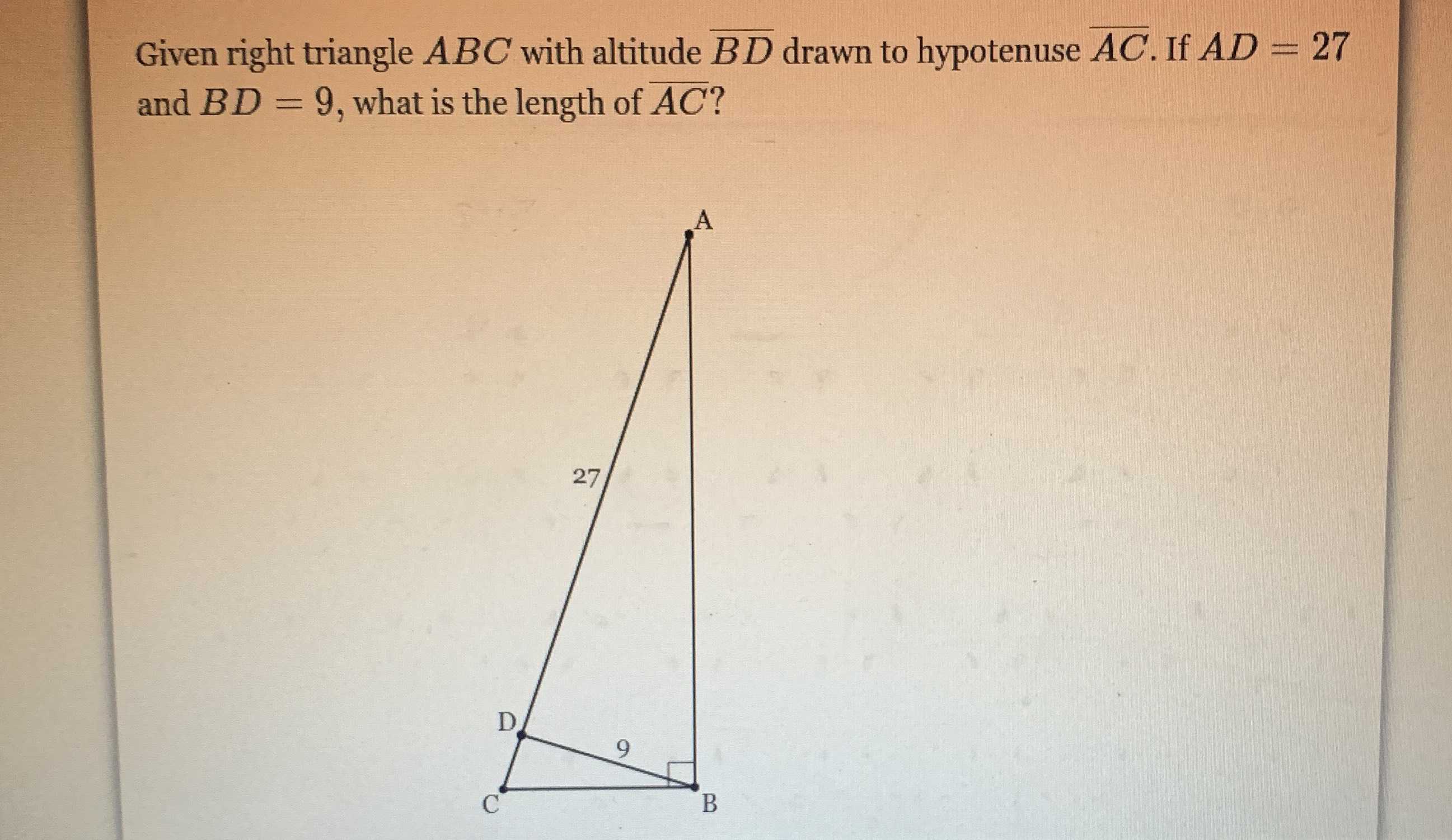 Given Right Triangle A B C With Altitude Cameramath 7999