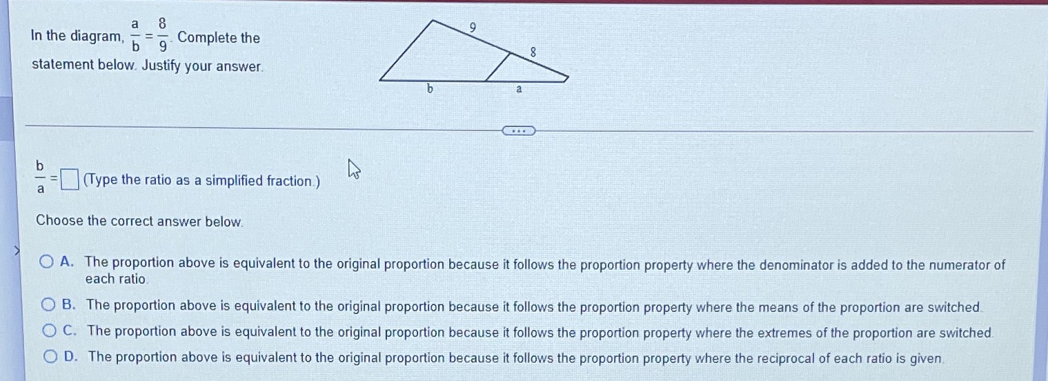 In the diagram, \( \frac { a } { b } = \frac { 8 }... - CameraMath