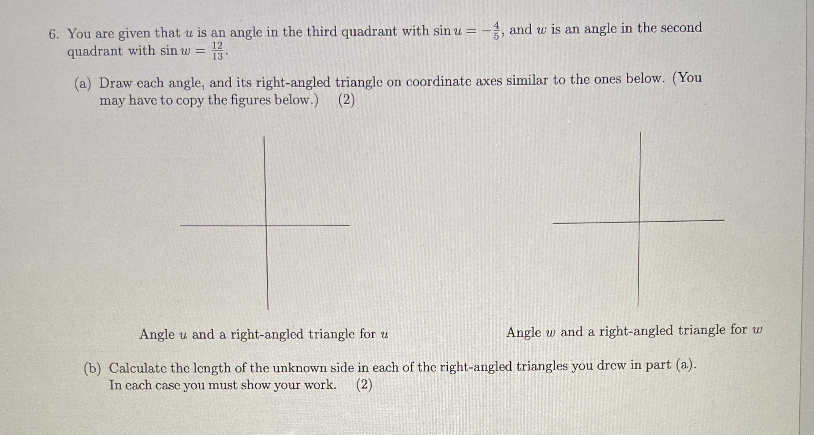6. You are given that \( u \) is an angle in the t...